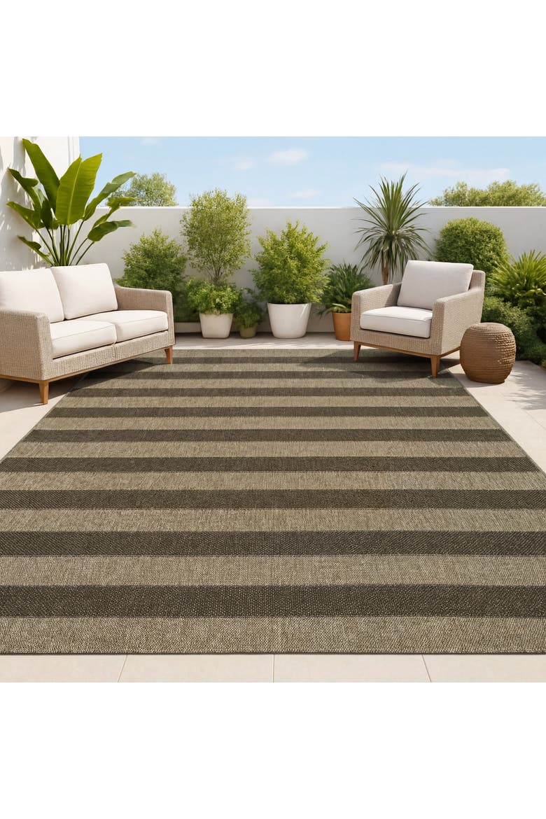 Sutton Easy Jute Modern Geometric Boho Stripe Indoor/Outdoor Area Rug, Alternate, color, Natural/Brown