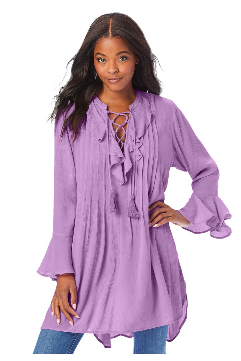 Hand Crinkled Ruffle Pintuck Tunic, Main, color, VIOLET