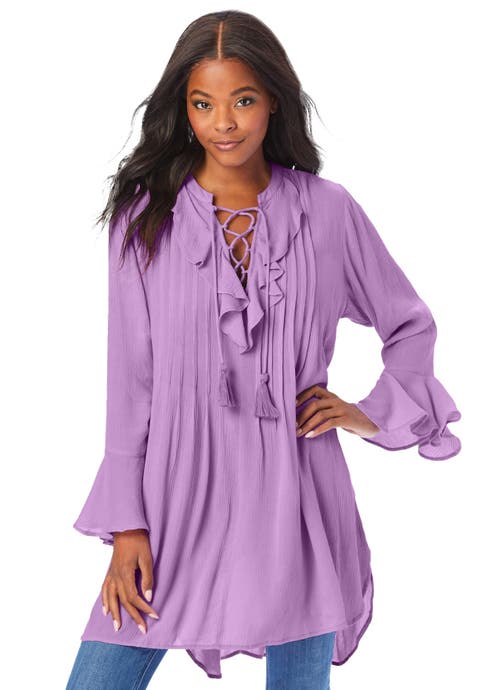 Hand Crinkled Ruffle Pintuck Tunic