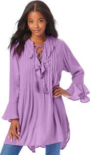Roaman's Hand Crinkled Ruffle Pintuck Tunic