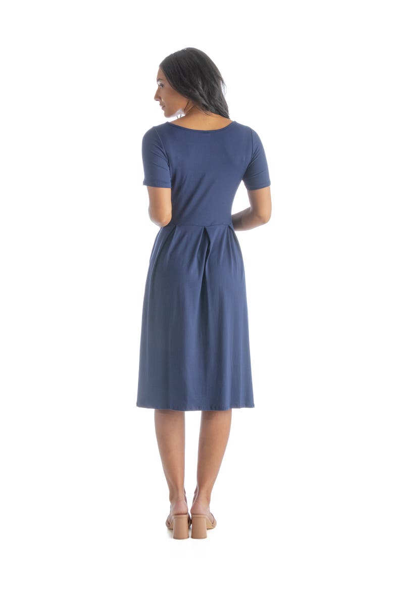 Petites Midi Dress with Short Sleeves and Pocket Detail, Alternate, color, Navy
