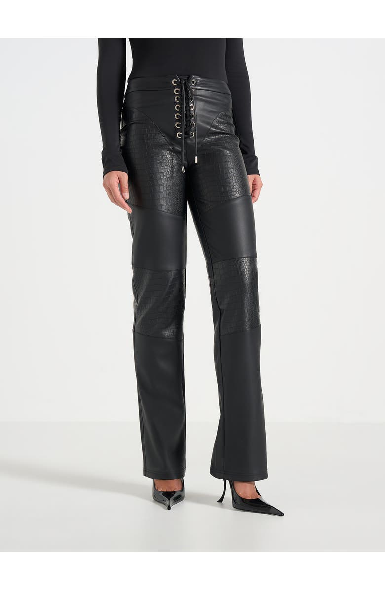 Manière De Voir Seren Croc Embossed Lace Up Trousers, Main, color, Black