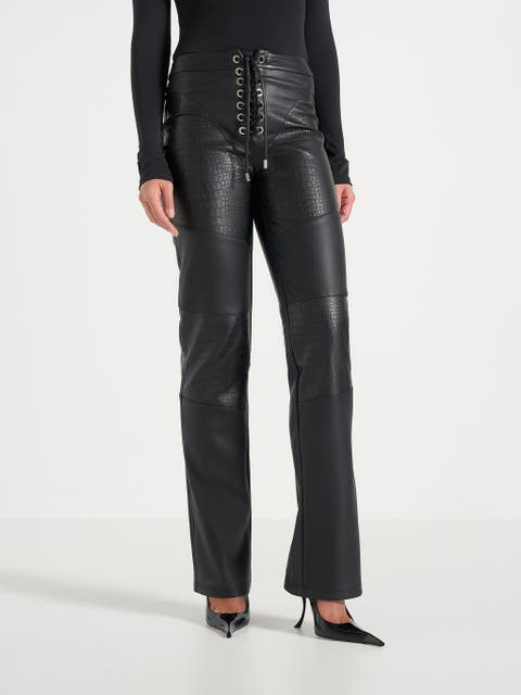Seren Croc Embossed Lace Up Trousers