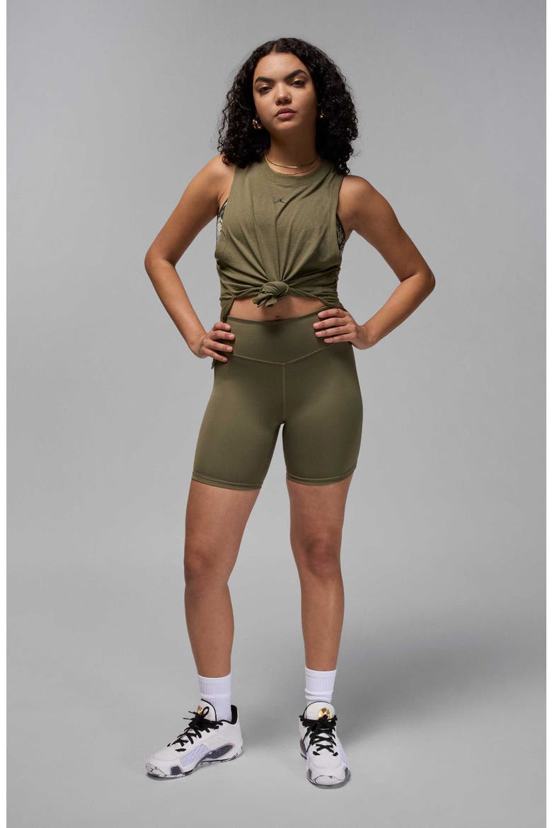 High Waist Bike Shorts, Alternate, color, MEDIUM OLIVE/ WHITE