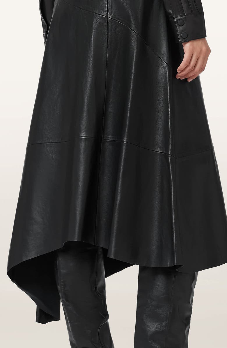AllSaints Gia Asymmetric Leather Skirt, Alternate, color, Black