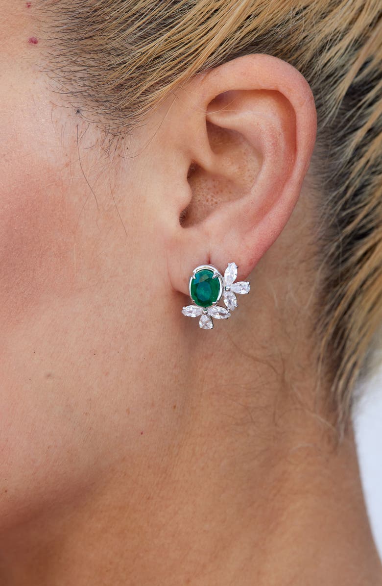 SAVVY CIE JEWELS Cubic Zirconia Cluster Oval Stud Earrings, Alternate, color, Emerald Green