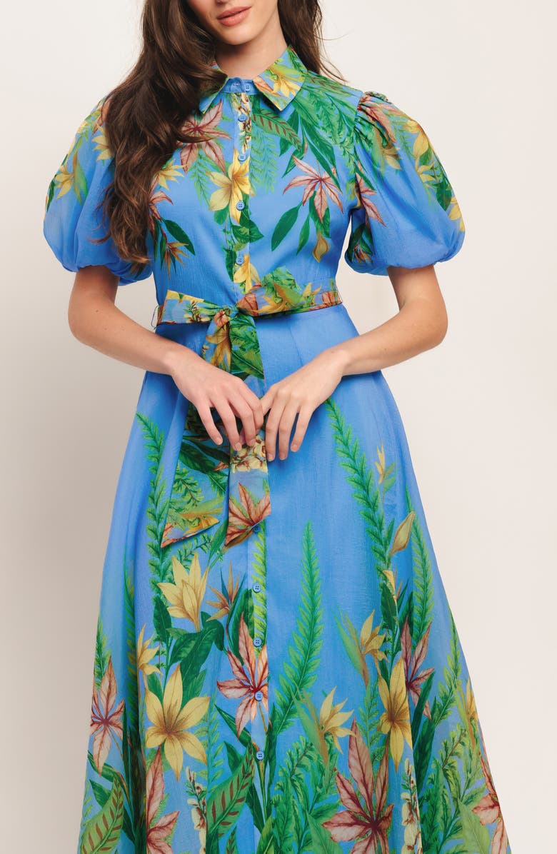 FLYING TOMATO Floral Midi Shirtdress, Alternate, color, Blue