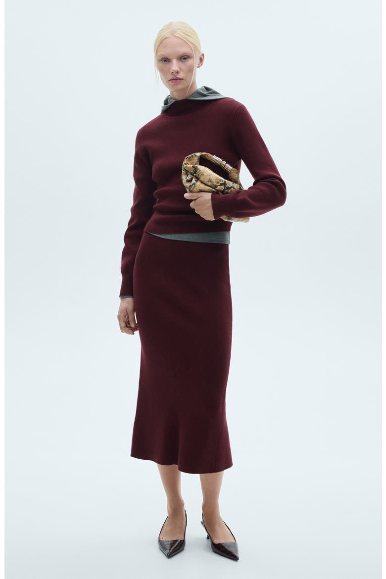 Rib Midi Skirt, Alternate, color, WINE