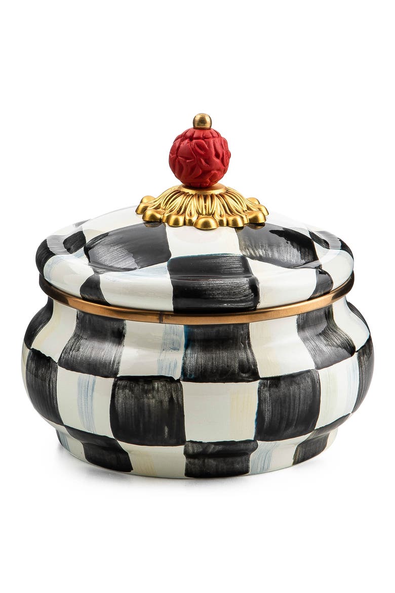 Courtley Check Enamel Squashed Canister, Main, color, BLACK/ WHITE