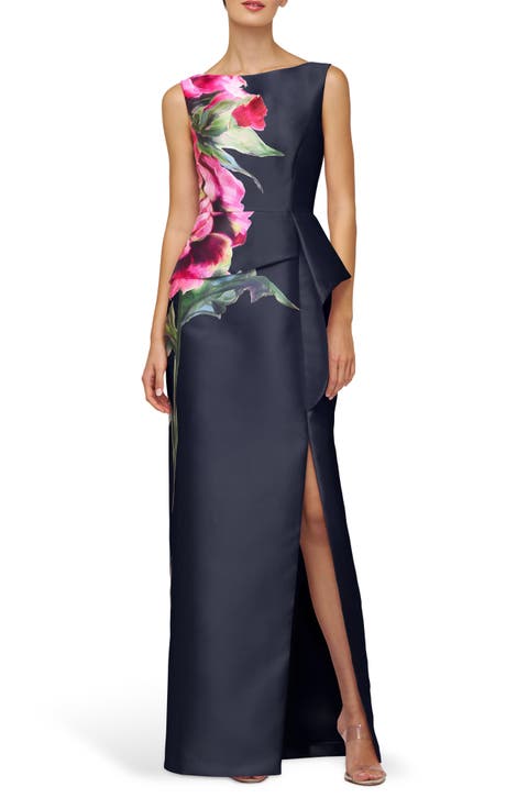 Luciana Placed Floral Column Gown