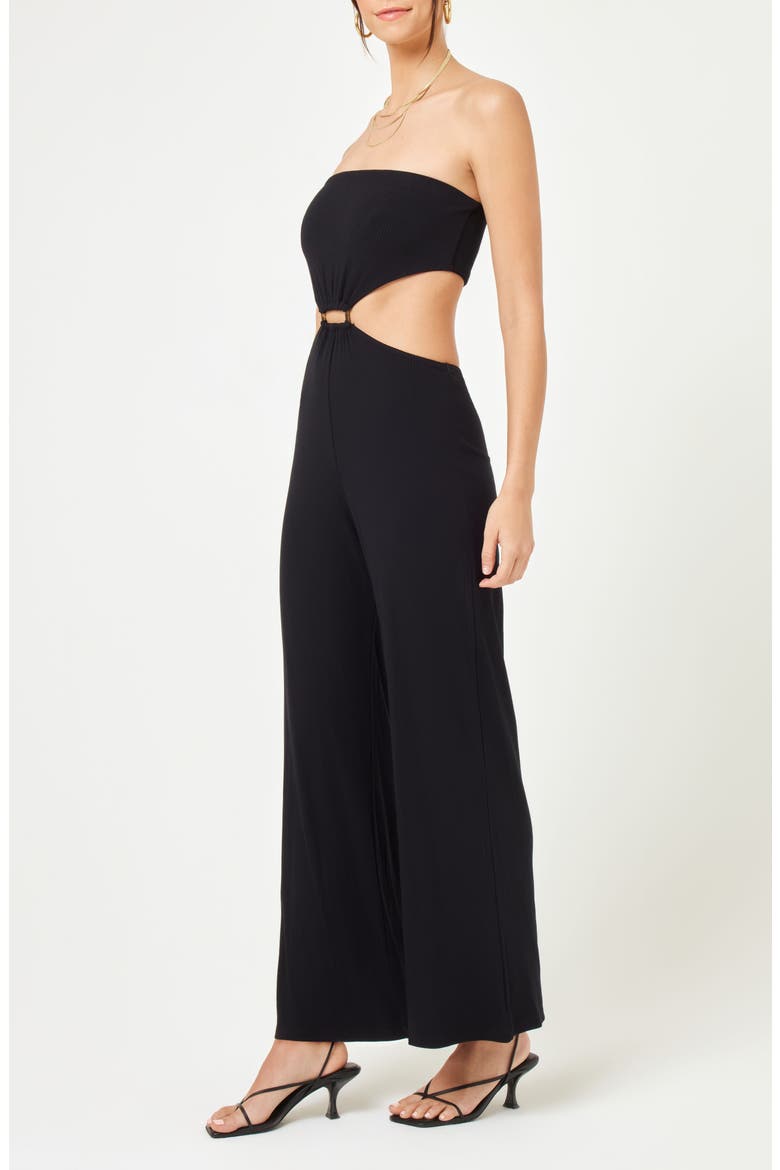 Palos Verdes Strapless Cutout Cover-Up Jumpsuit, Alternate, color, BLACK