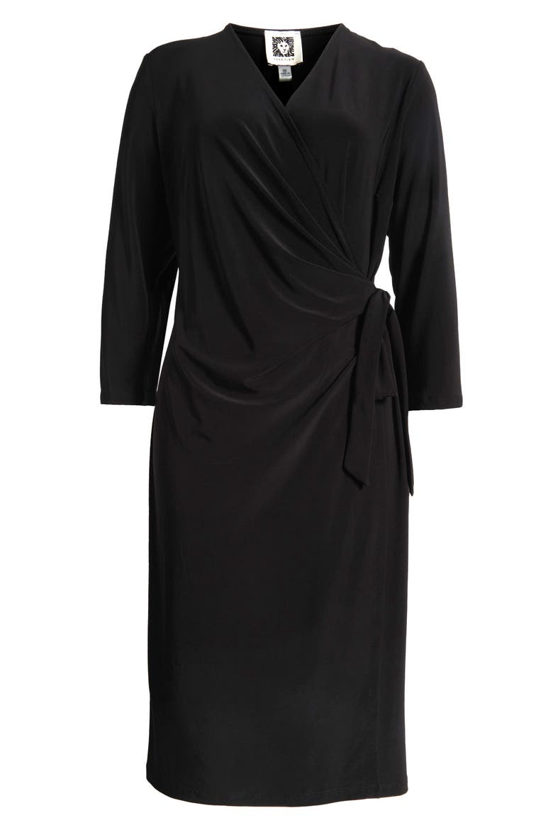 Long Sleeve Solid Faux Wrap Dress, Alternate, color, BLACK