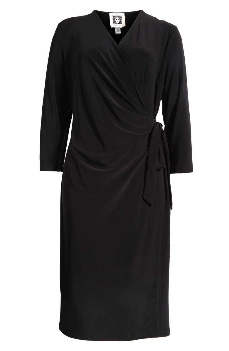 Anne Klein Long Sleeve Solid Faux Wrap Dress, Alternate, color,