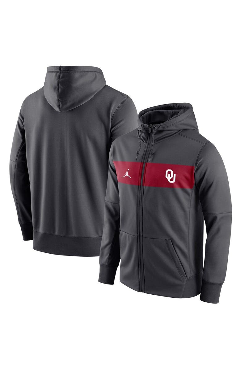 Jordan Brand Men's Jordan Brand Anthracite Oklahoma Sooners Logo Performance Full-Zip Hoodie, Main, color, 