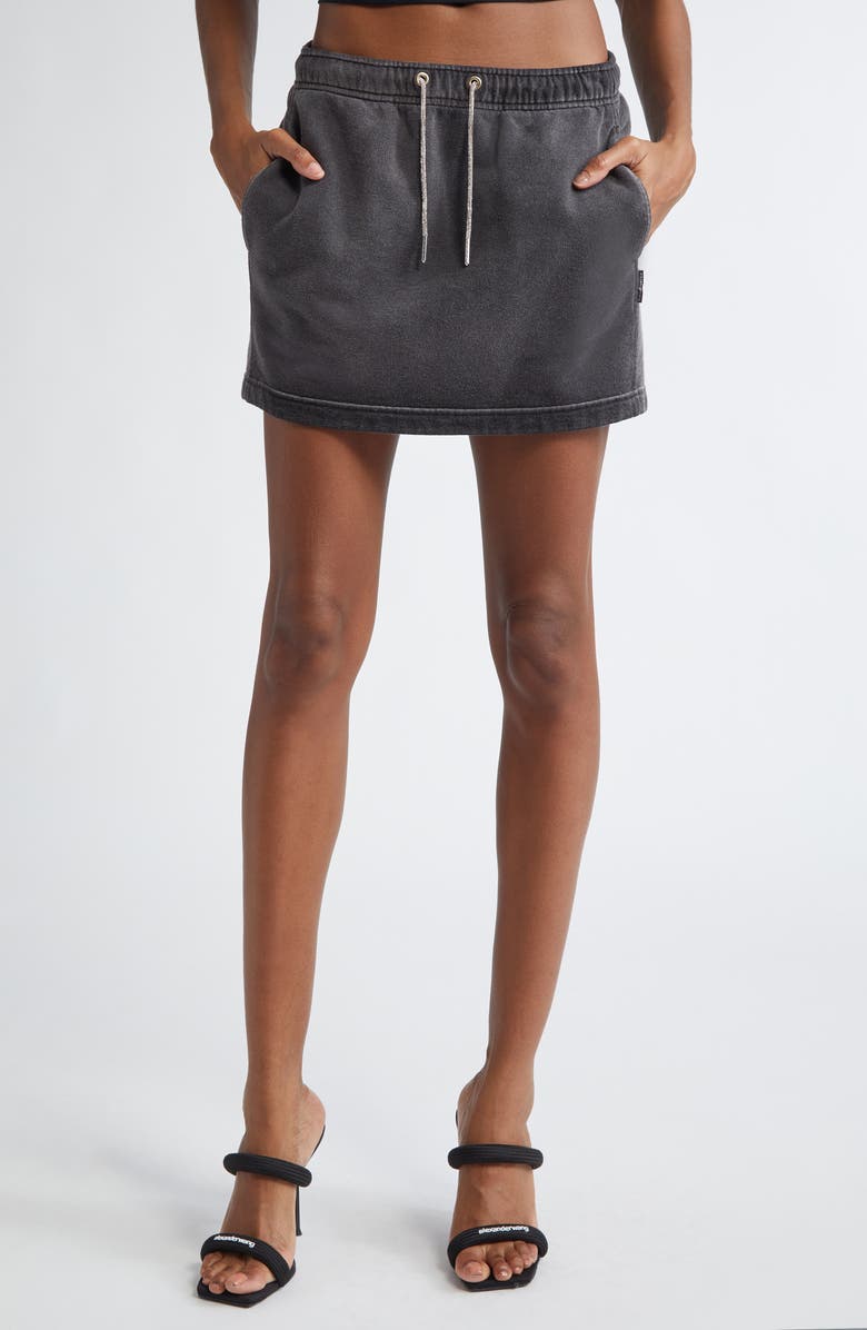 Alexander Wang Hotfix Crystal Drawstring French Terry Miniskirt, Main, color, Washed Caviar