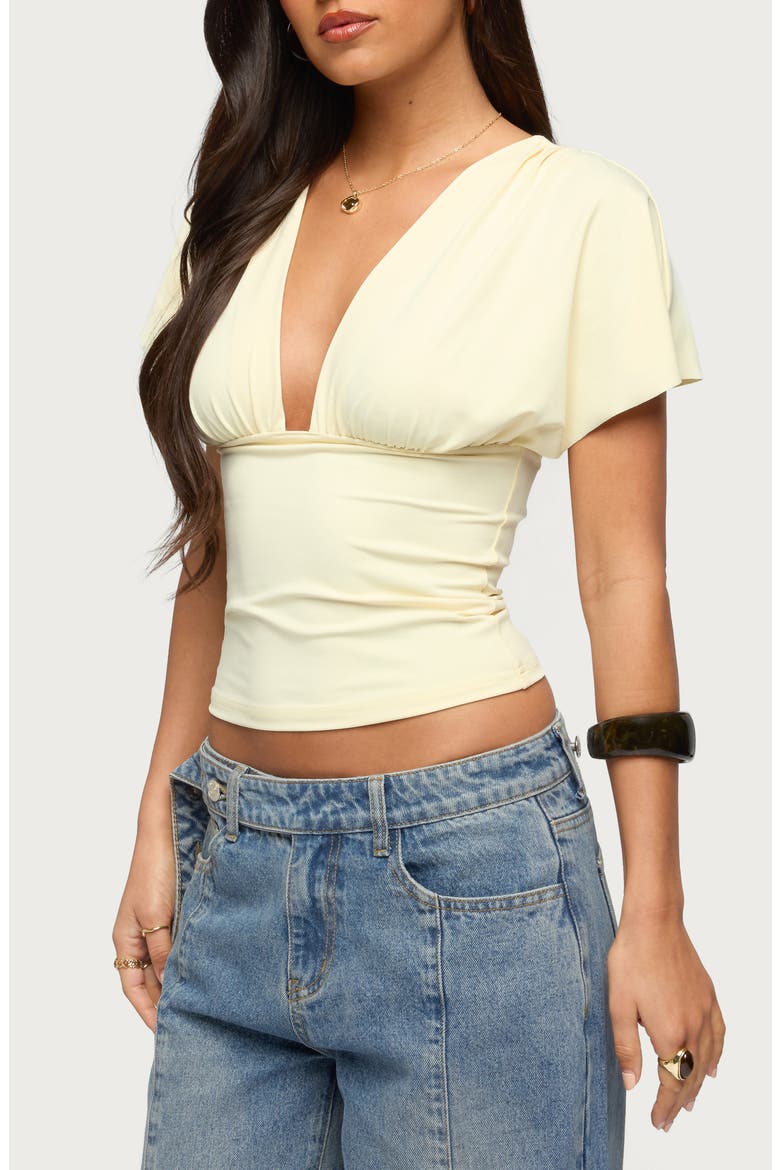 Flutter Plunge V-Neck Top, Alternate, color, LIGHT-YELLOW