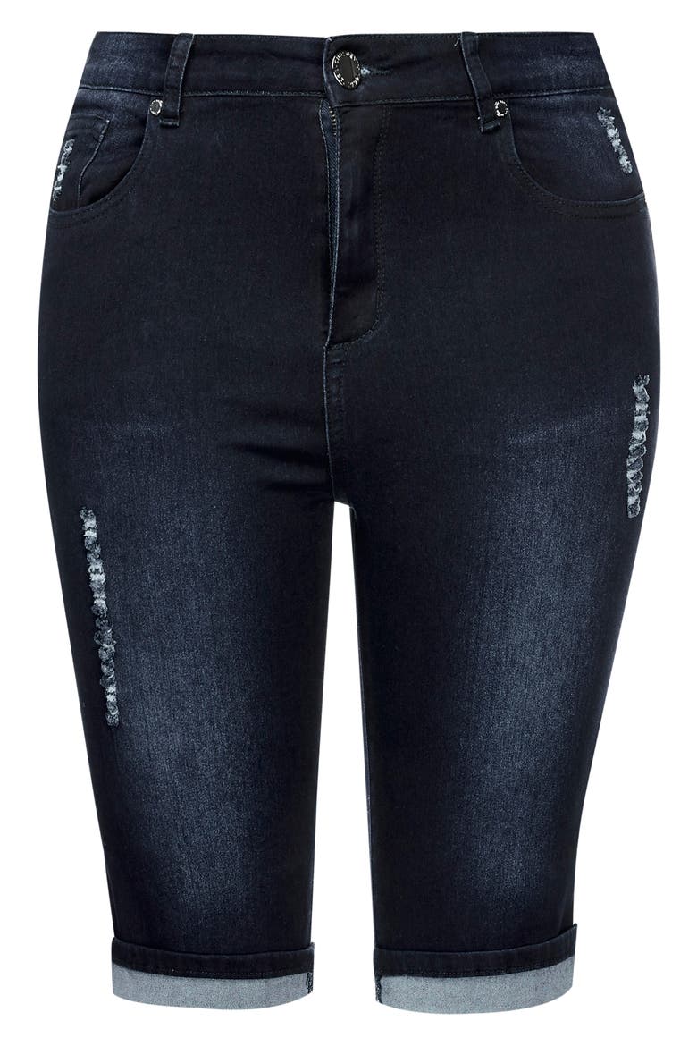 Distressed Denim Bermuda Shorts, Alternate, color, DARK DENIM