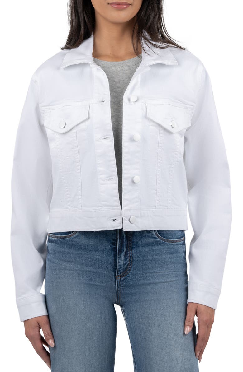 KUT from the Kloth Angela Crop Denim Jacket, Main, color, Optic White