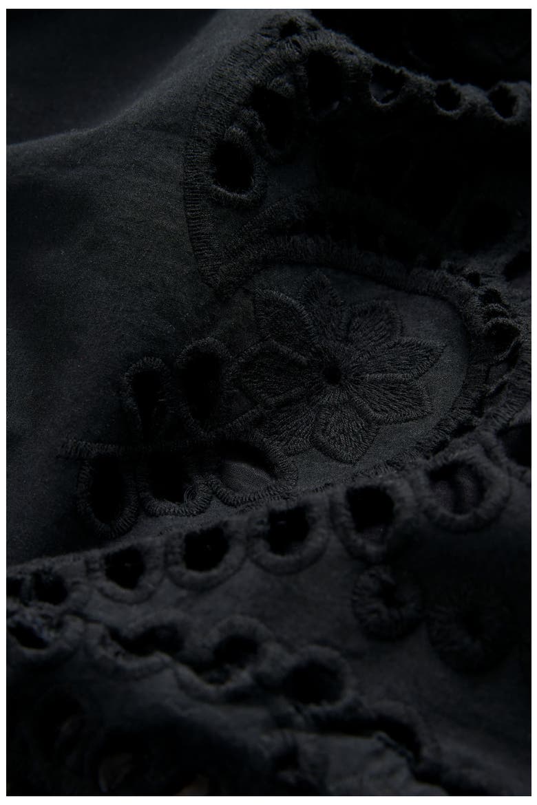 Cutwork Sleeveless Cotton Minidress, Alternate, color, BLACK