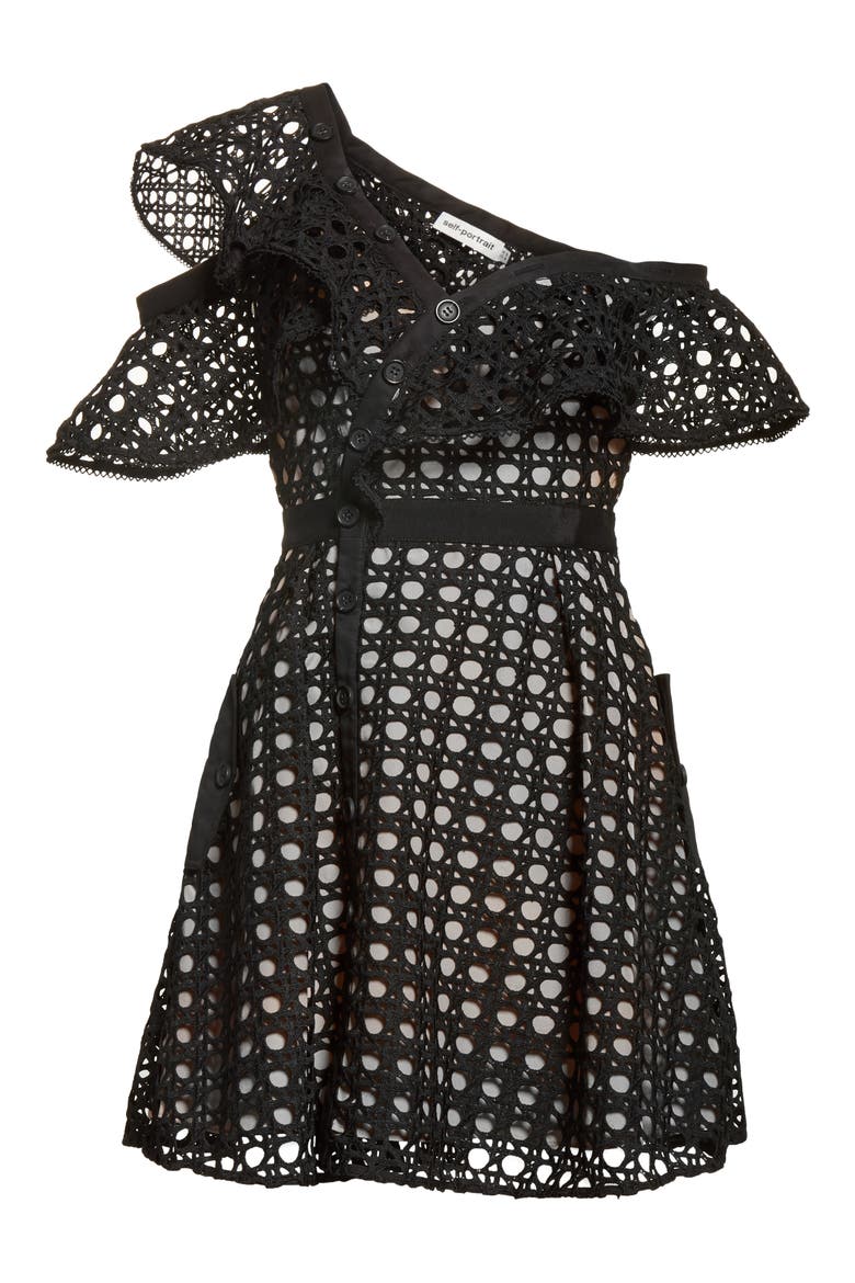 Lace Frill Minidress, Alternate, color, BLACK