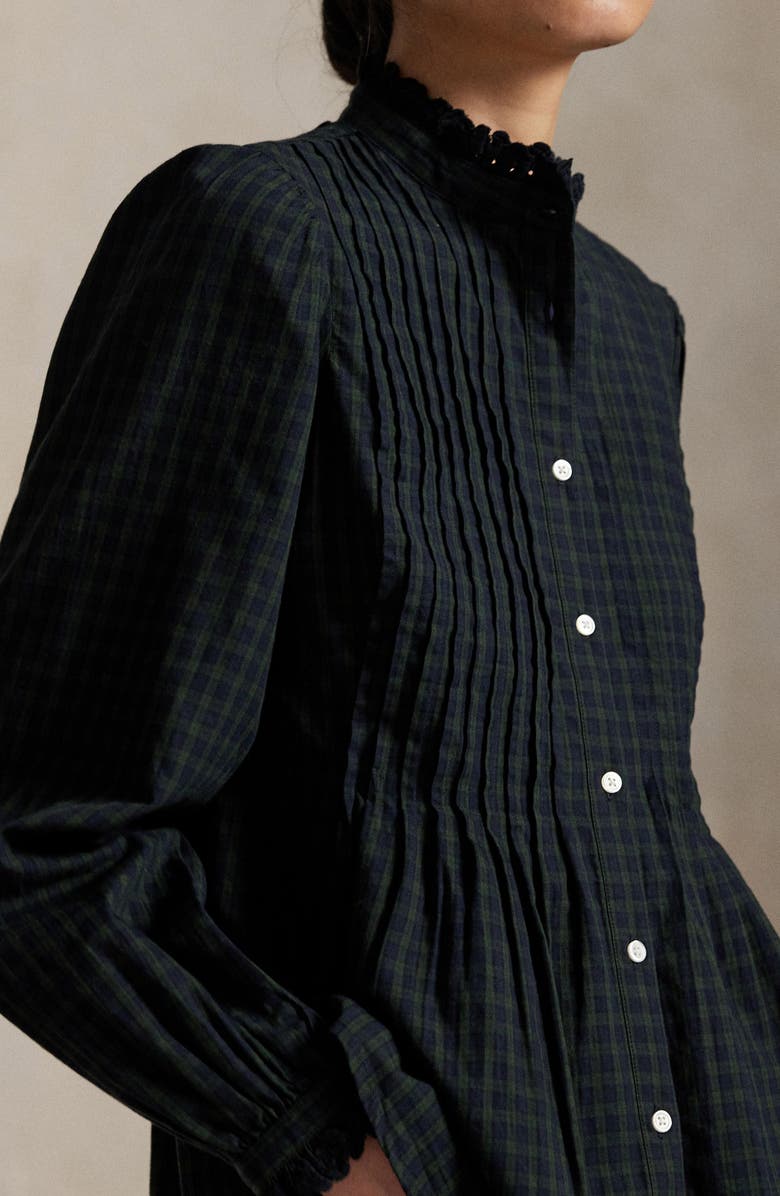 Polo Ralph Lauren Plaid Long Sleeve Peplum Button-Up Shirt, Alternate, color, Navy-Dark Green