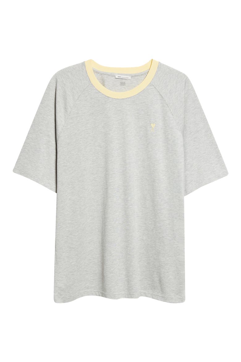 Ami de Coeur Embroidered Cotton Ringer T-Shirt, Alternate, color, GRIS CHINE CLAIR/ JAUNE