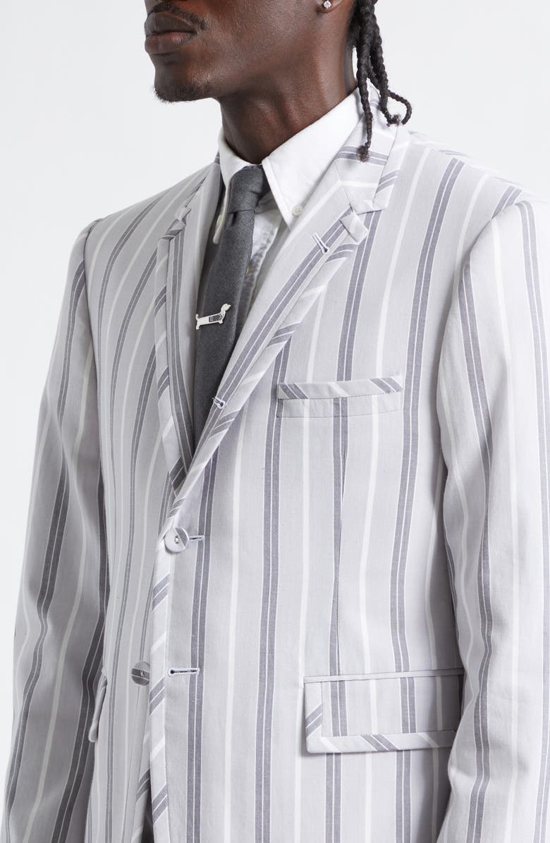 Thom Browne Madras Repp Stripe Cotton Sport Coat, Alternate, color, Medium Grey