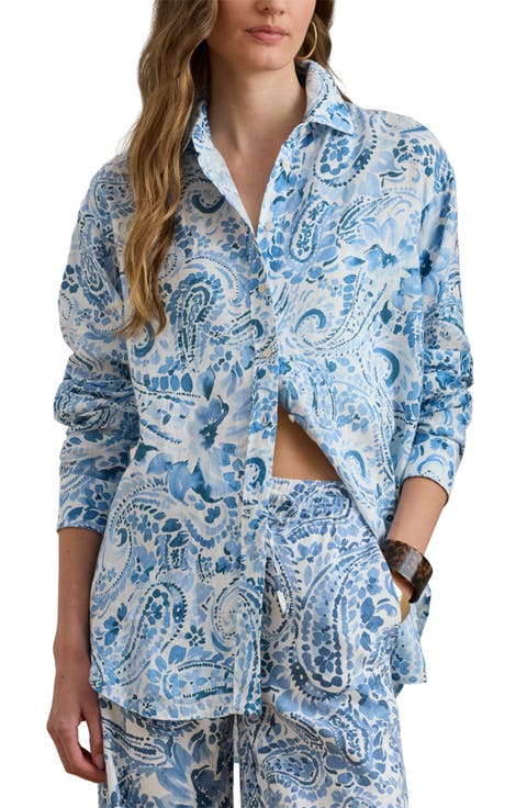 Lauren Ralph Lauren Paisley Print Linen Shirt (Regular & Petite)