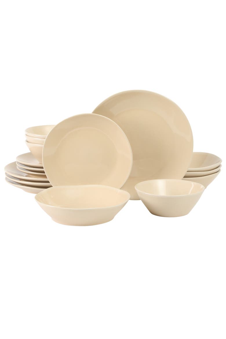Montecito Breeze 16 Piece Double Plates and Bowls Stoneware Reactive Glaze Dinnerware Set, Main, color, Marble Dawn Cream