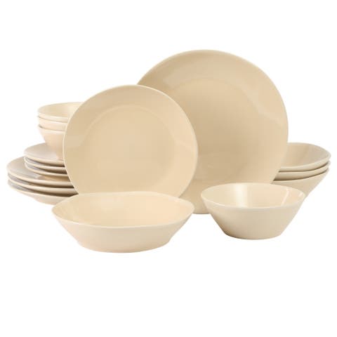 Montecito Breeze 16 Piece Double Plates and Bowls Stoneware Reactive Glaze Dinnerware Set