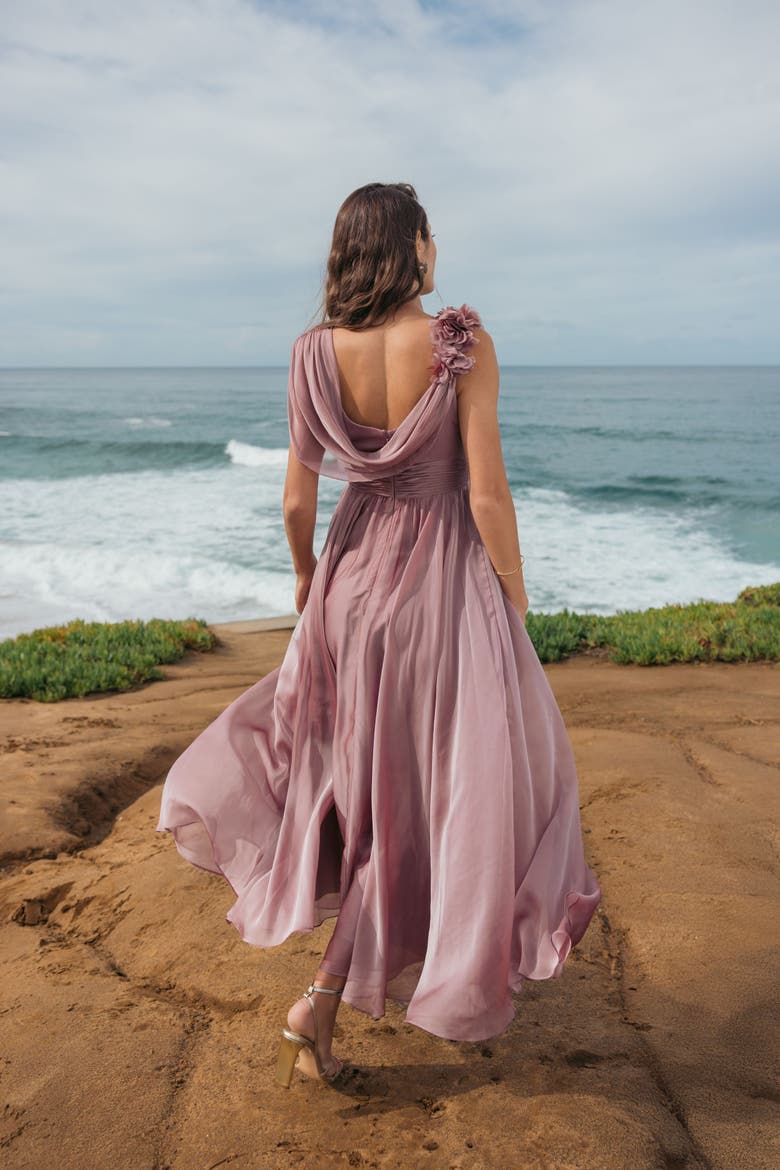 Chiffon Cowl Neck 3D Flower Midi Dress, Alternate, color, Antique Rose