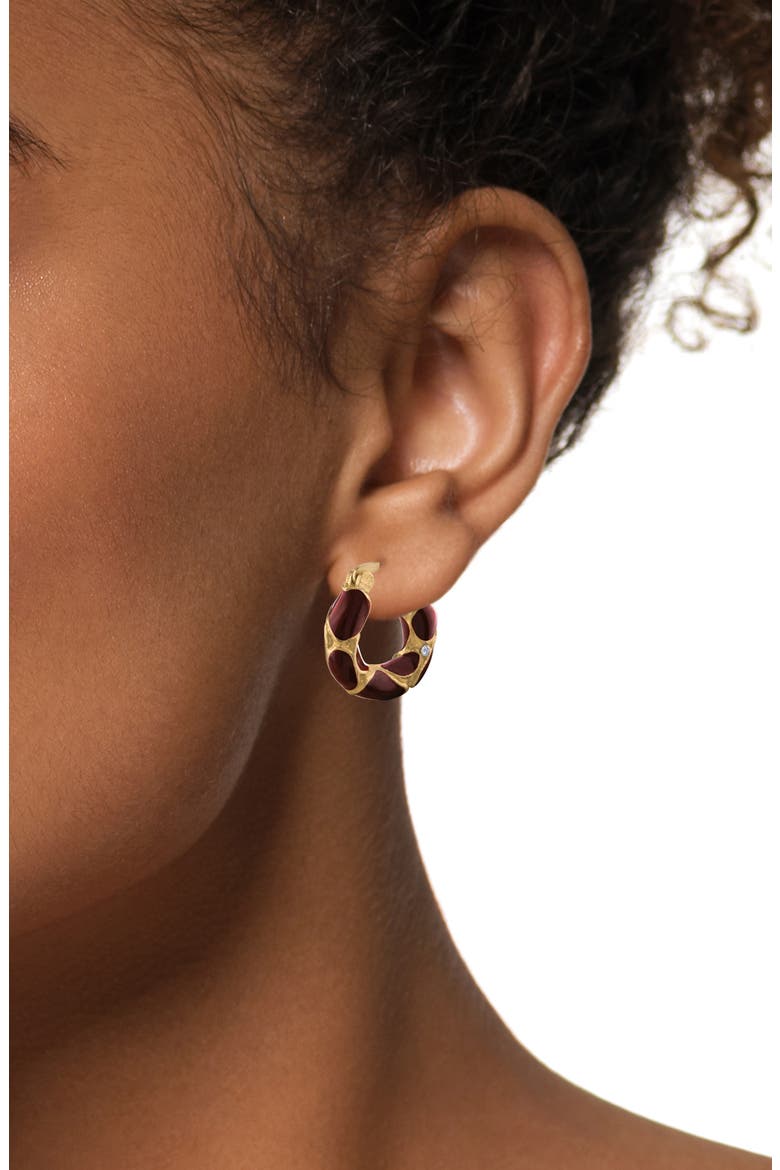 Enamel Cheetah Huggie Hoop Earrings, Alternate, color, RED/ GOLD