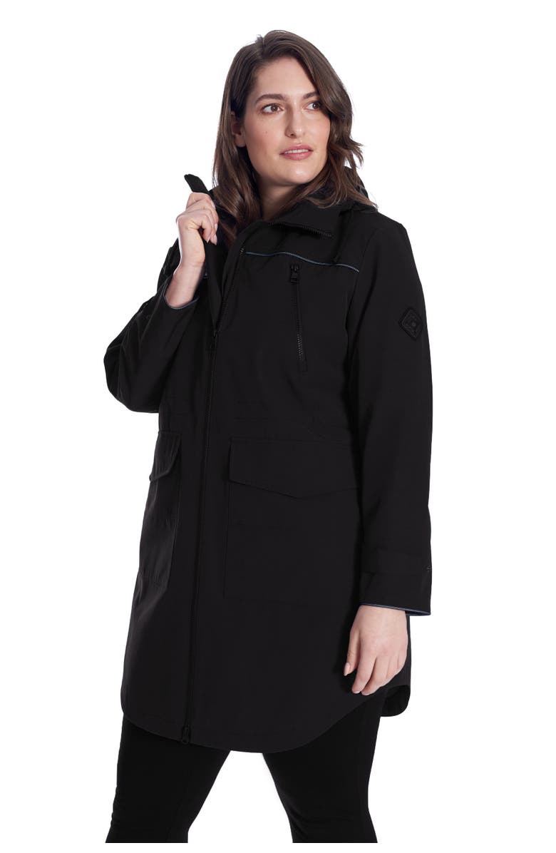 Alpine North Kusawa Plus Size - Mid-length Hooded Drawstring-Waist Raincoat, Main, color, Black