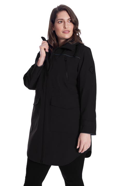 Kusawa Plus Size - Mid-length Hooded Drawstring-Waist Raincoat