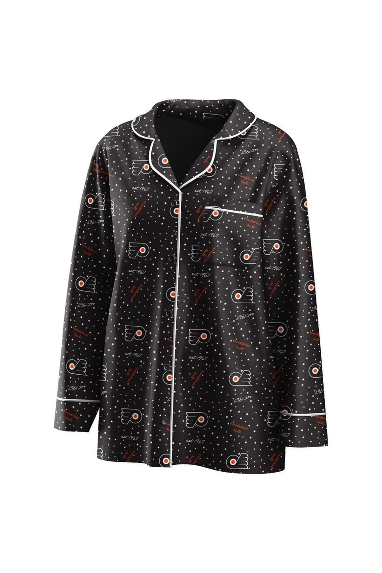 Women's WEAR by Erin Andrews Black Philadelphia Flyers Long Sleeve Button-Up Shirt & Pants Sleep Set, Alternate, color, Black
