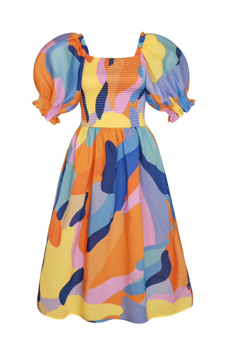 Jessie Zhao New York Tropical Love Smocked Midi Dress, Alternate, color, Blue