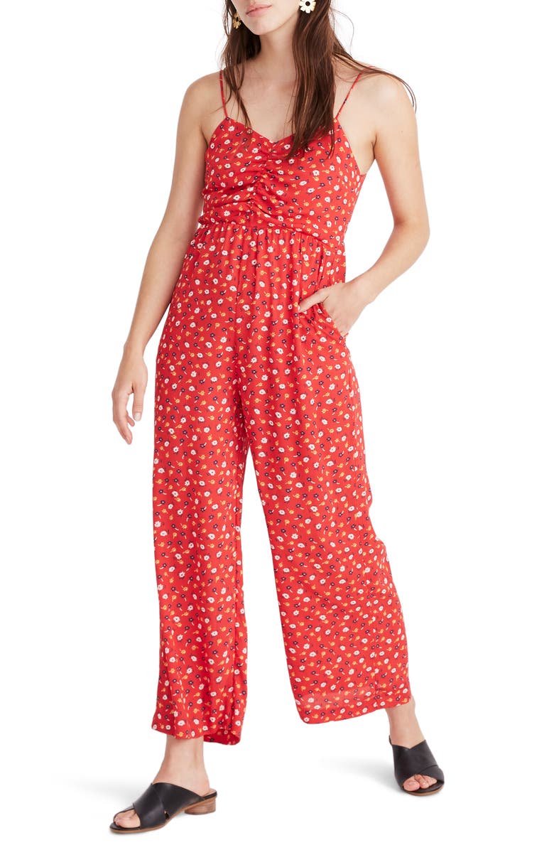Madewell Ruched Wide Leg Jumpsuit, Main, color,