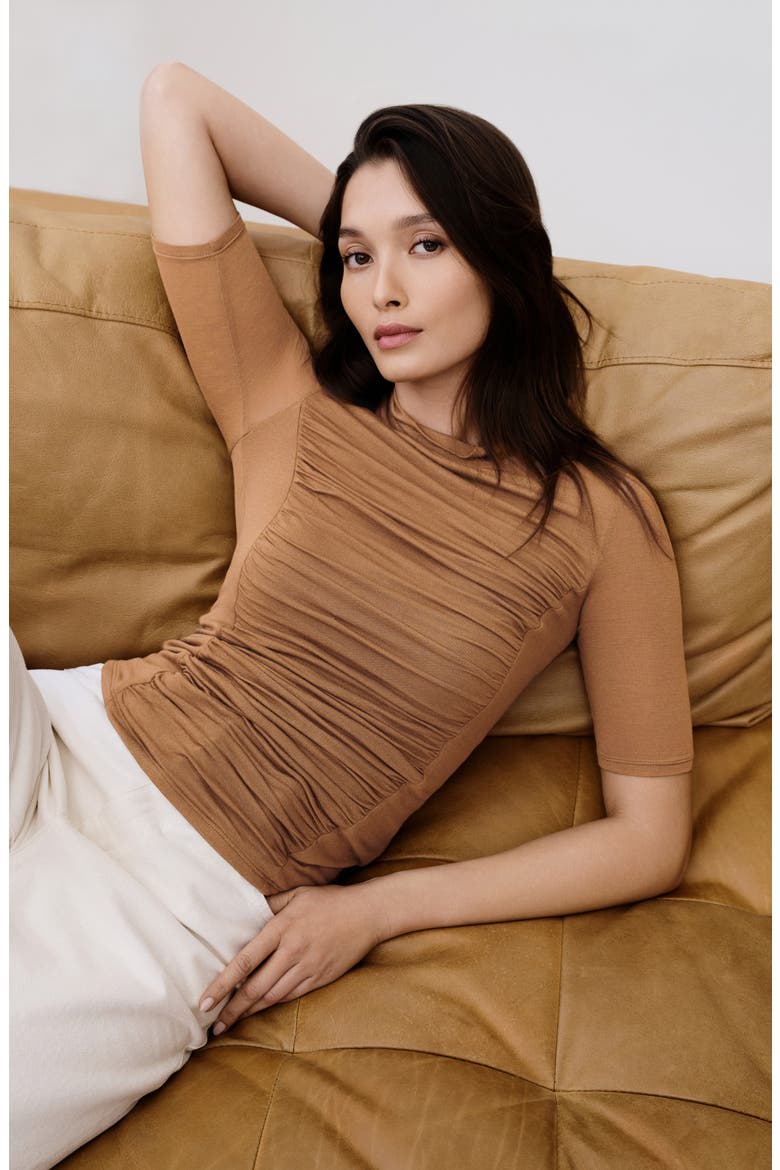 Logan Ruched Mock Neck Top, Alternate, color, CHESTNUT BROWN