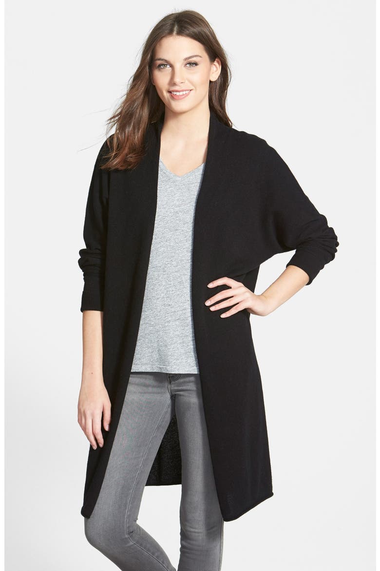Dolman Sleeve Long Cashmere Cardigan, Main, color, BLACK