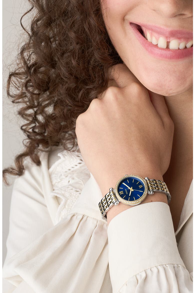 Carlie Mini Two-Tone Bracelet Watch, 28mm, Alternate, color, TWO TONE BLUE