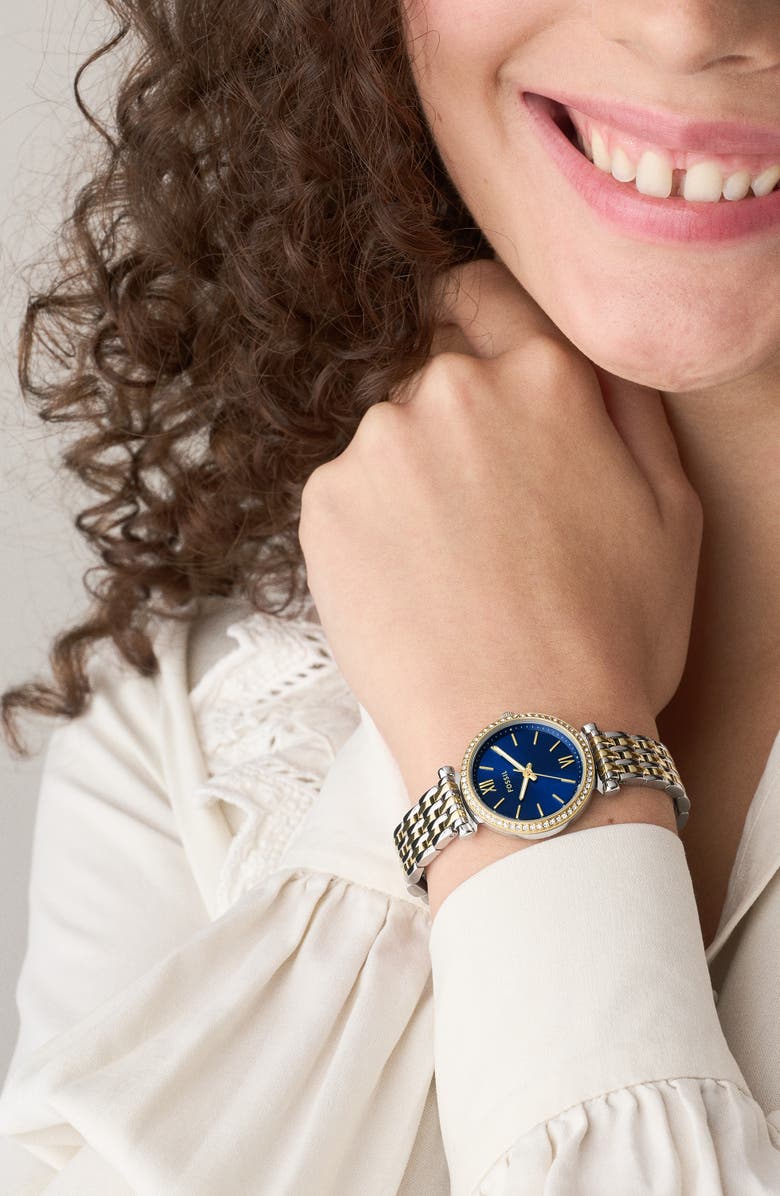 Fossil Carlie Mini Two-Tone Bracelet Watch, 28mm, Alternate, color, Two Tone Blue