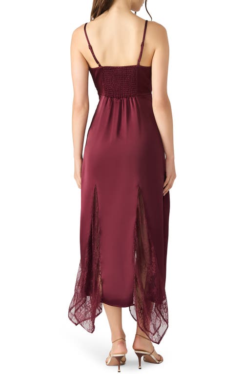 Steve Madden Delia Lace Trim Handkerchief Hem Satin Slipdress In Burgundy
