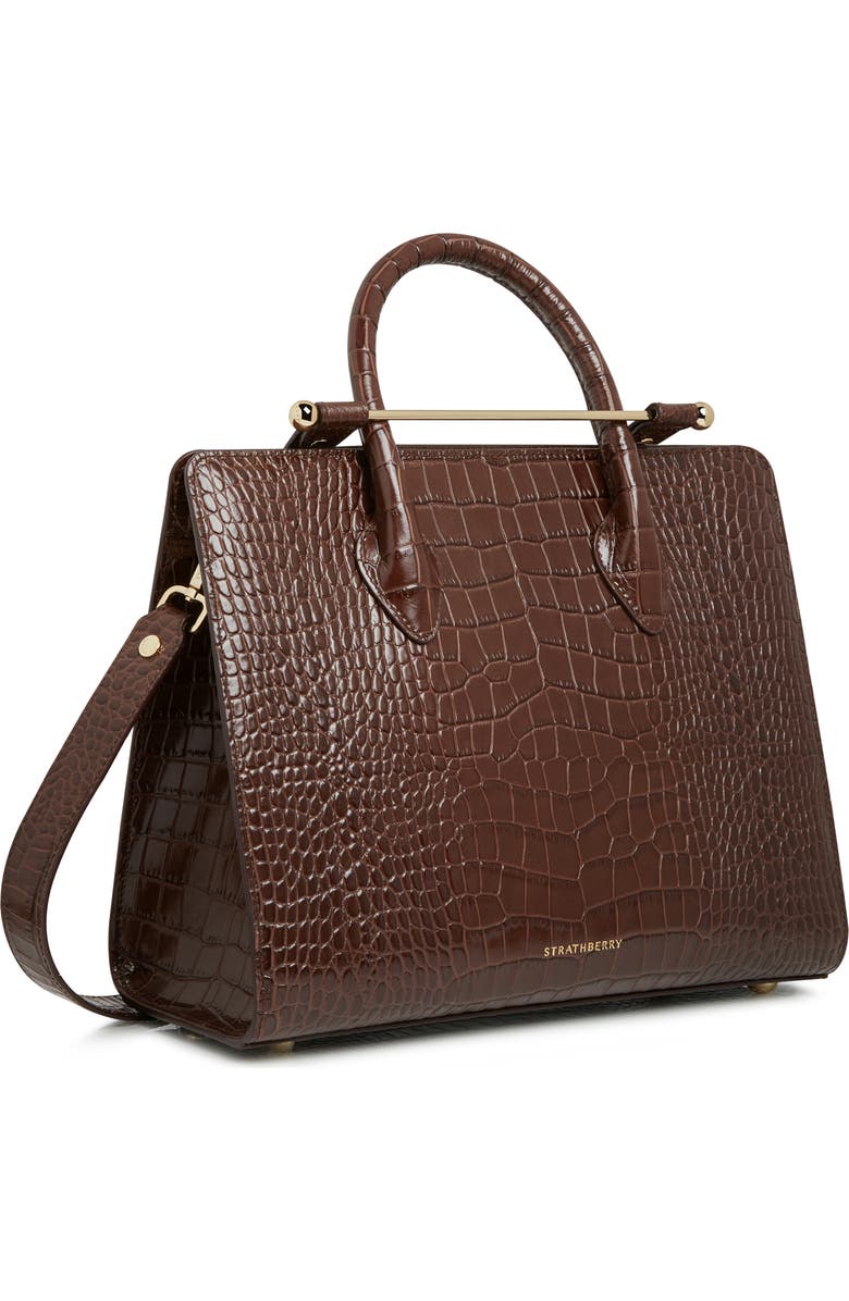 Strathberry Midi Croc Embossed Leather Tote, Alternate, color,