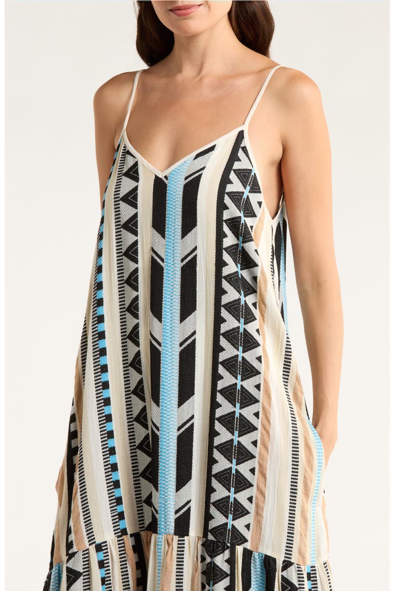 Embroidered Tiered Cotton Blend Cover-Up Maxi Dress, Alternate, color, NEUTRAL AZTEC