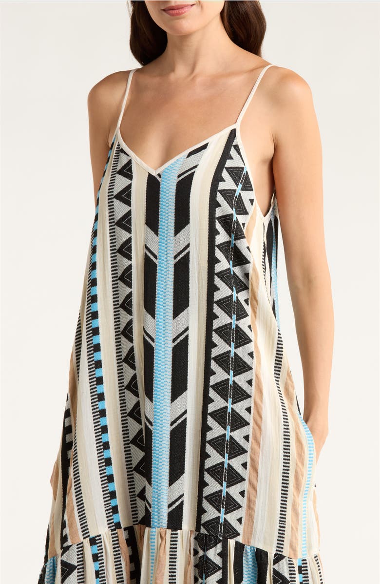 Elan Embroidered Tiered Cotton Blend Cover-Up Maxi Dress, Alternate, color, Neutral Aztec