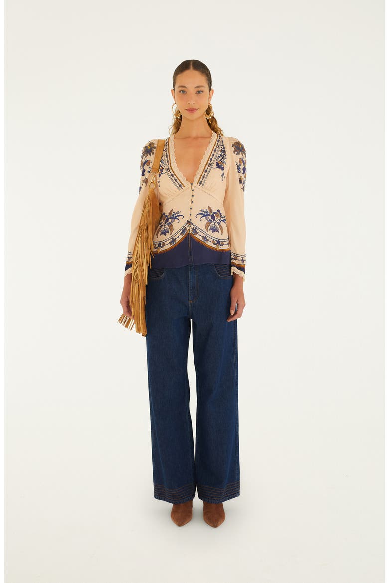 Liz Lace Trim Print Top, Alternate, color, BEIGE