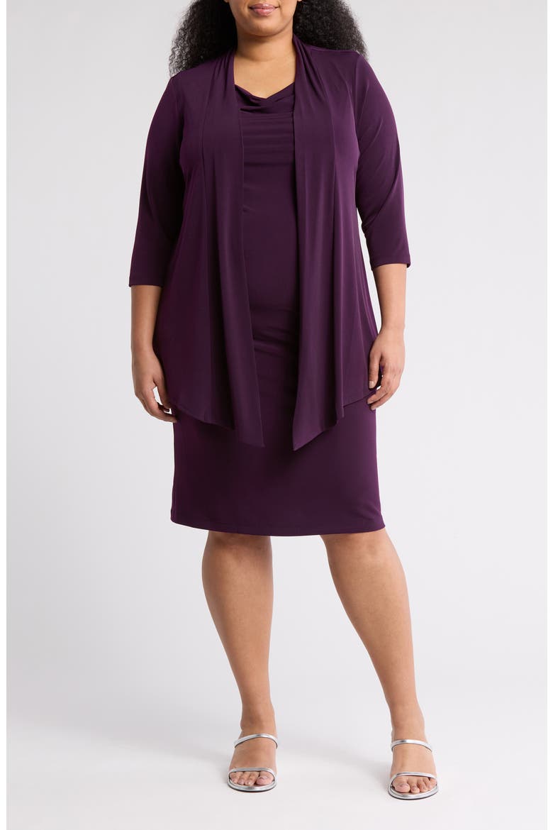Knit Mock Jacket Dress, Main, color, AUBERGINE