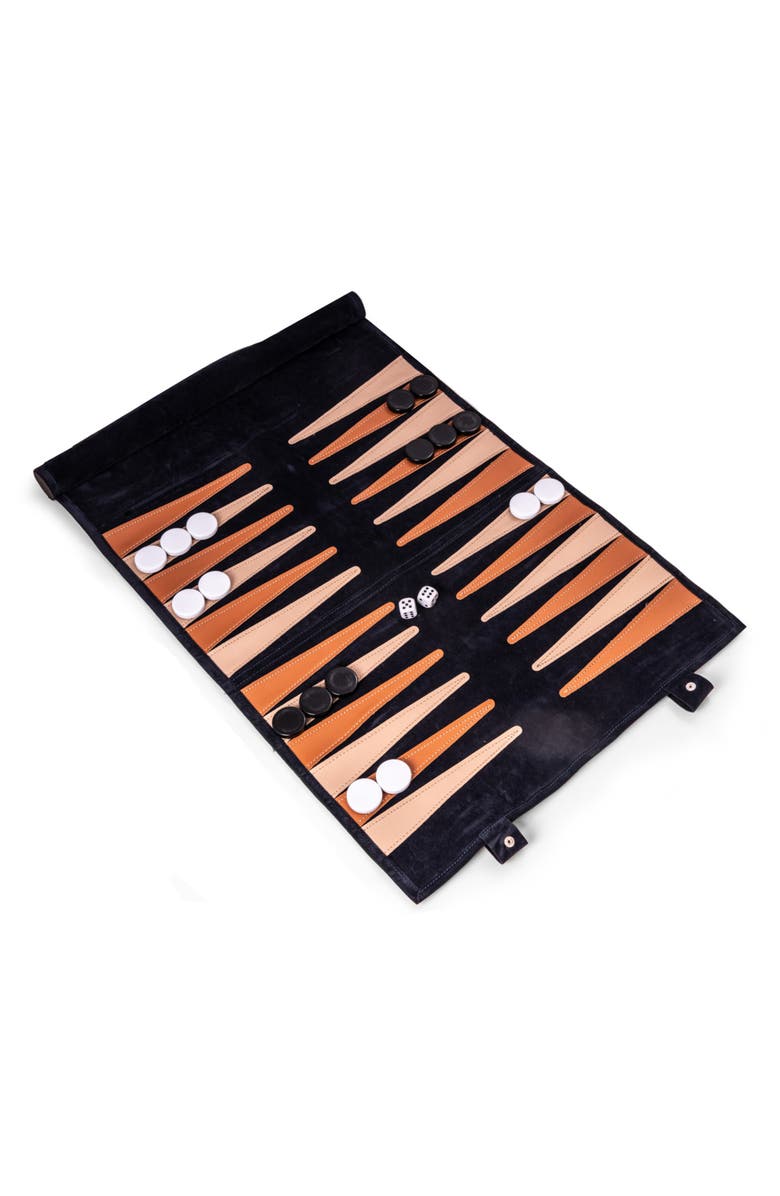 Bey-Berk Roll-Up Suede Backgammon Set, Main, color, Blue Multi