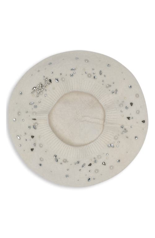 Karl Lagerfeld Paris Scattered Crystal Beret In White