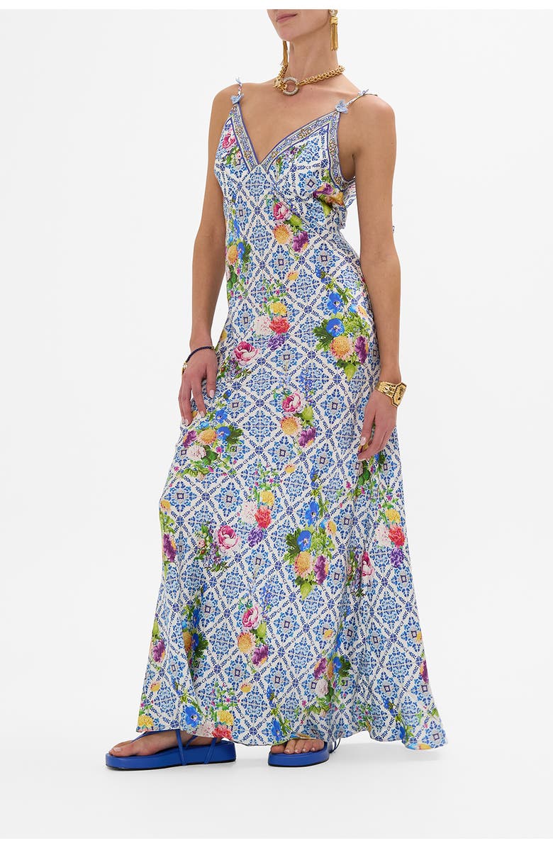 Camilla V Neck Full Length Bias Slip Dress Wall To Wall Wonders, Alternate, color, 